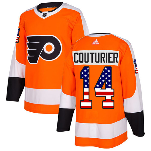 Adidas Flyers #14 Sean Couturier Orange Home Authentic USA Flag Stitched NHL Jersey